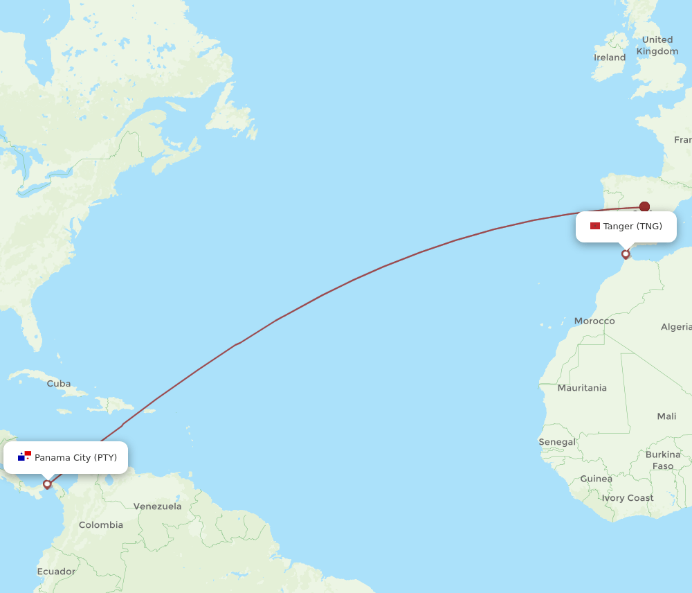 PTY to TNG flights and routes map