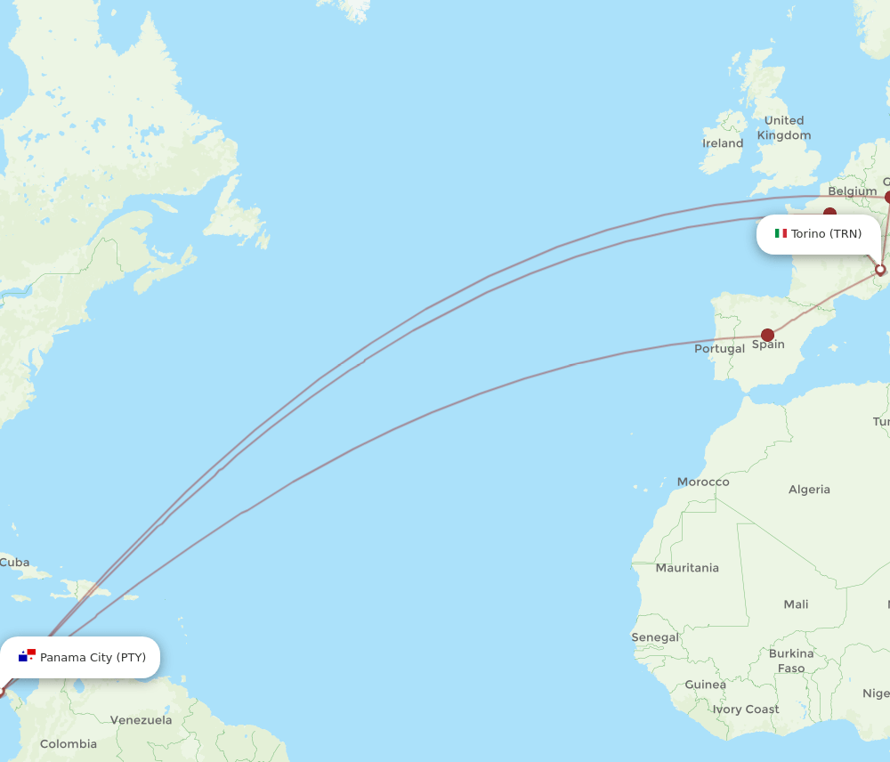 PTY to TRN flights and routes map