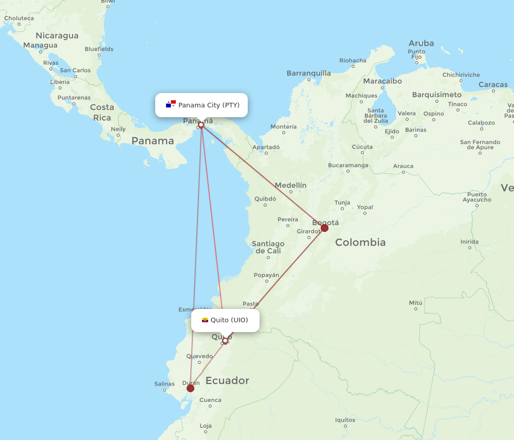 PTY to UIO flights and routes map