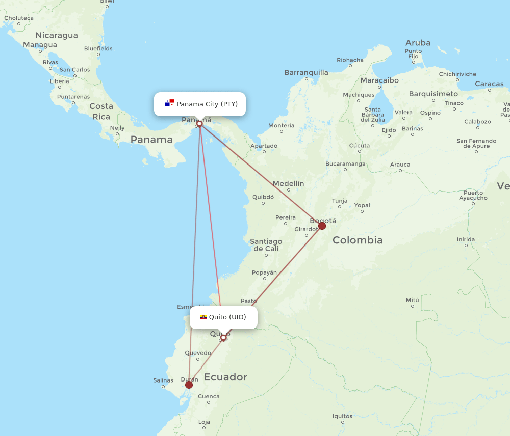 PTY-UIO flight routes