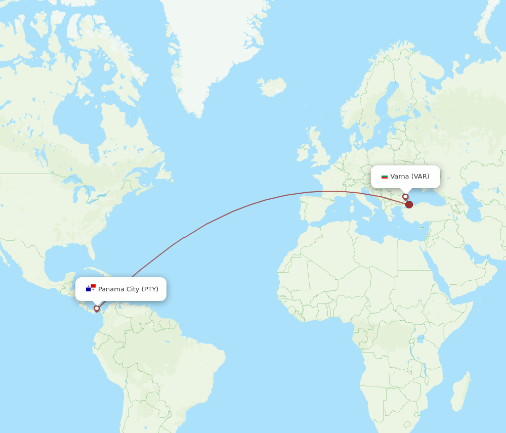PTY-VAR flight routes