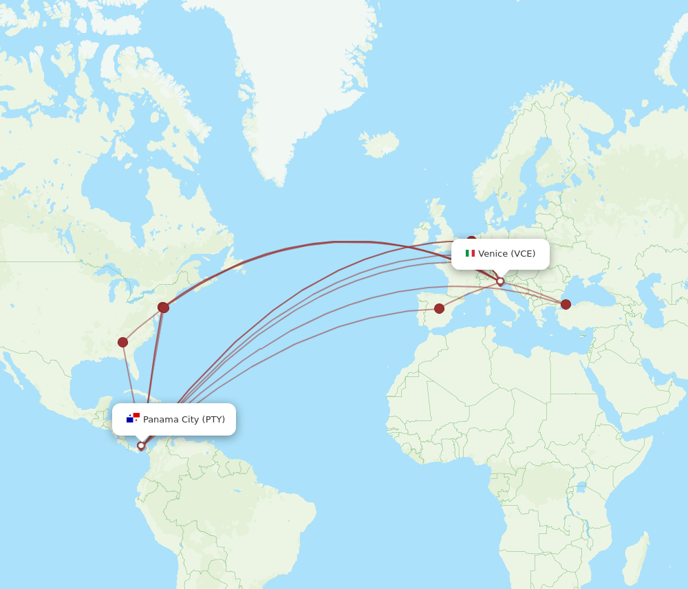 PTY-VCE flight routes