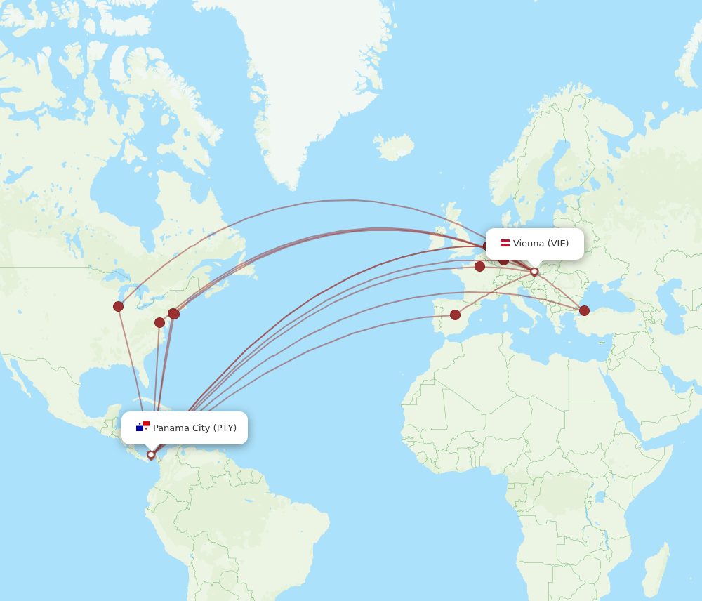 PTY to VIE flights and routes map