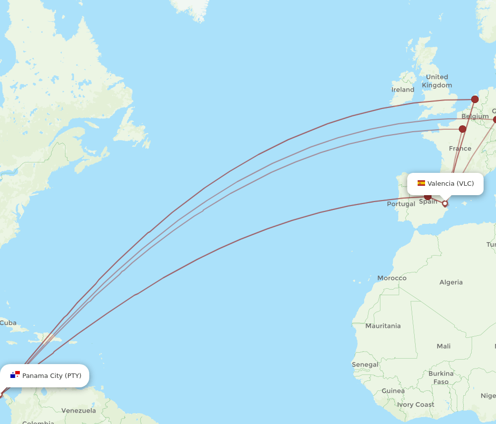 PTY-VLC flight routes