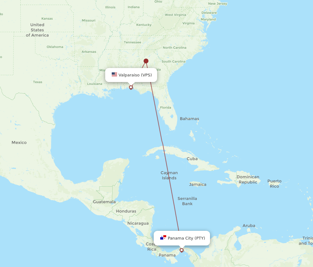 PTY-VPS flight routes