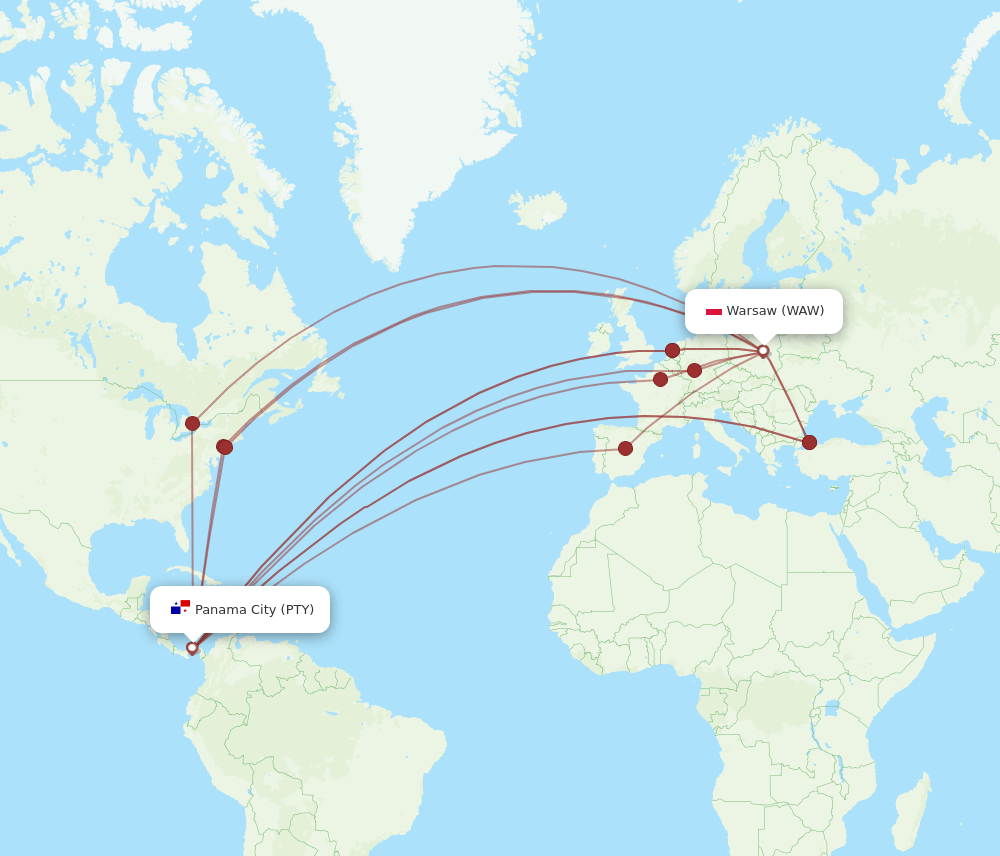 PTY-WAW flight routes