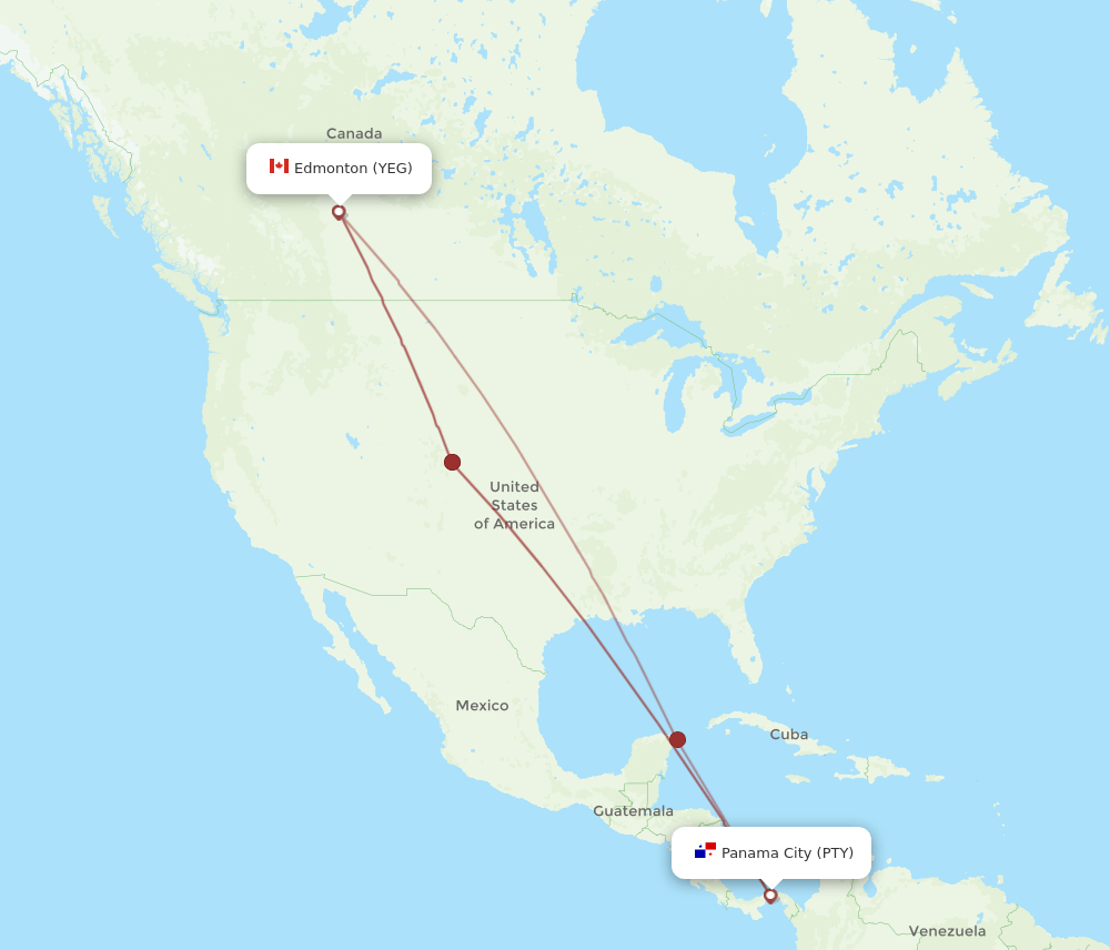 PTY to YEG flights and routes map