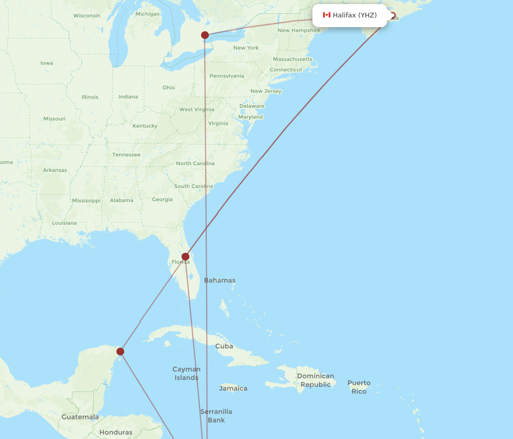 PTY to YHZ flights and routes map