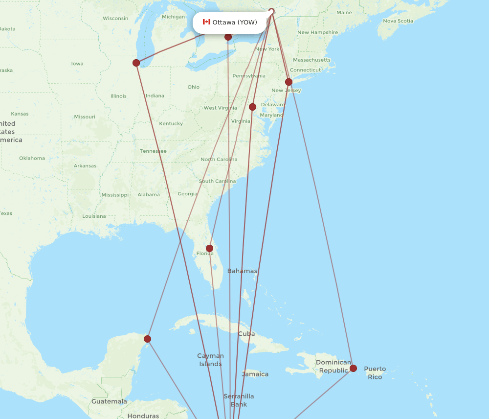PTY-YOW flight routes