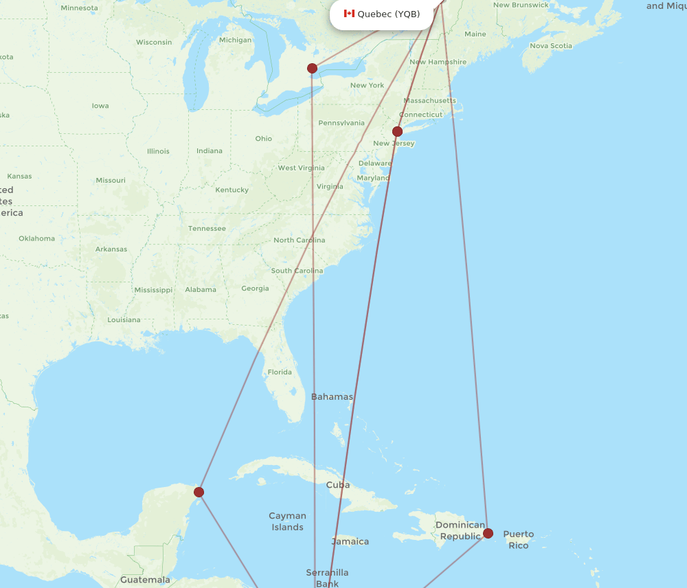 PTY-YQB flight routes