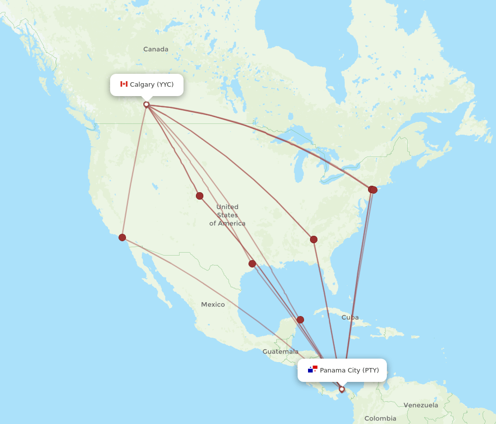 PTY-YYC flight routes