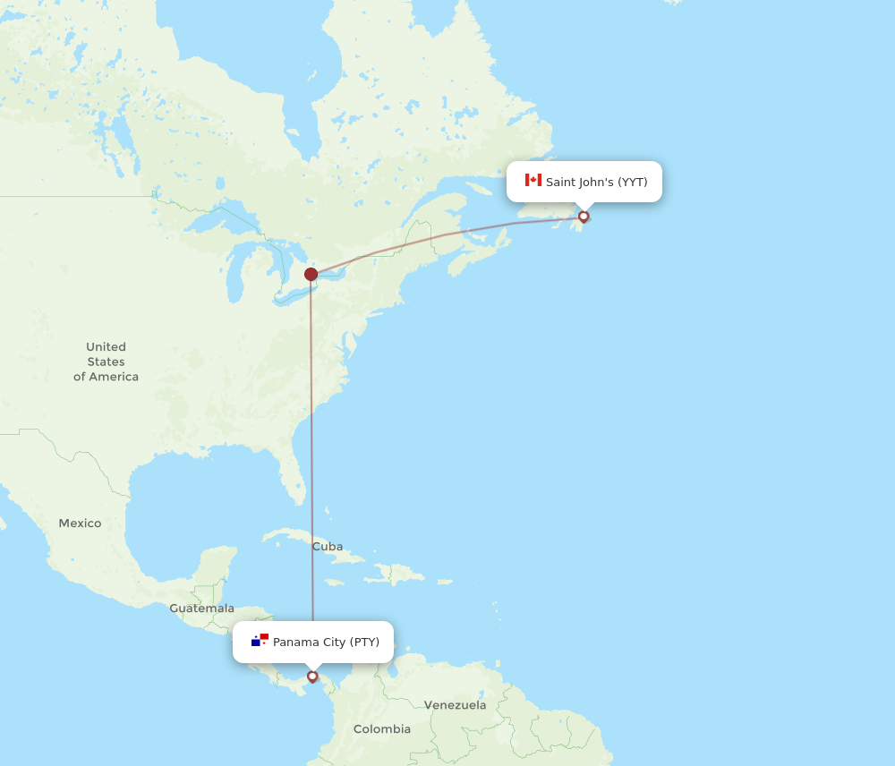PTY to YYT flights and routes map