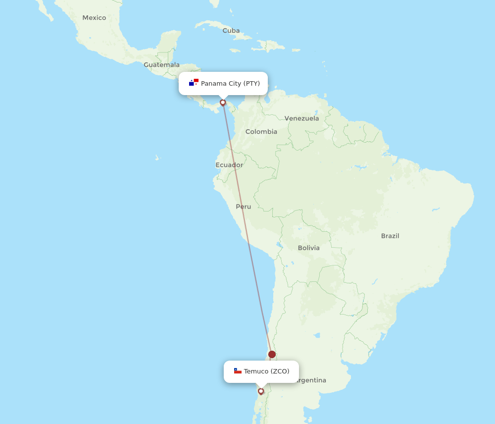 PTY-ZCO flight routes