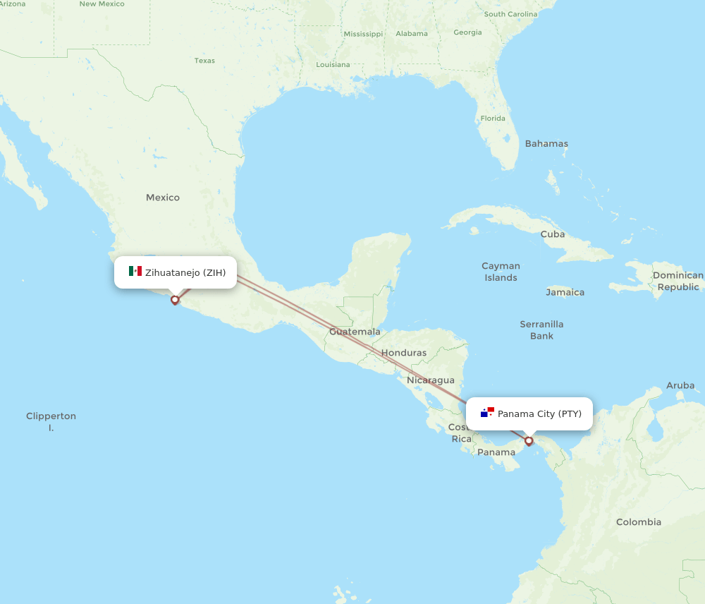 PTY-ZIH flight routes