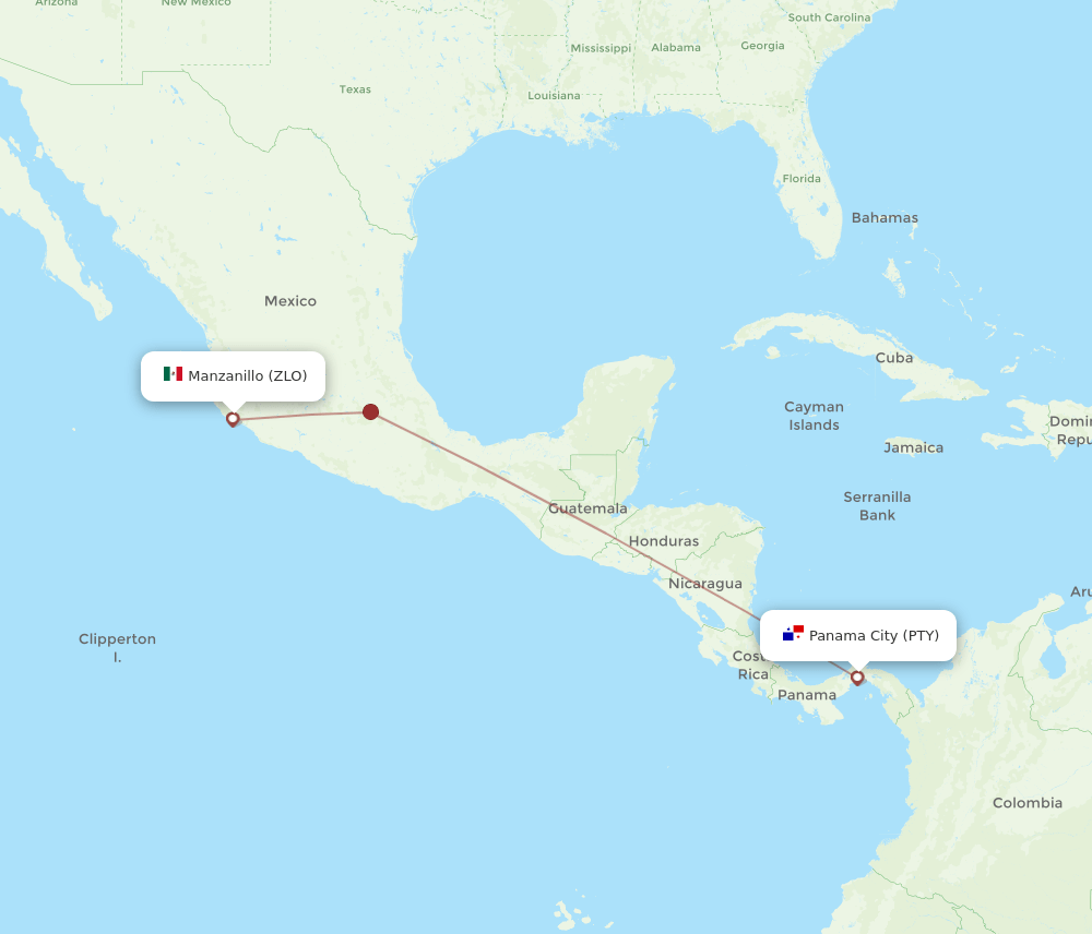 PTY-ZLO flight routes