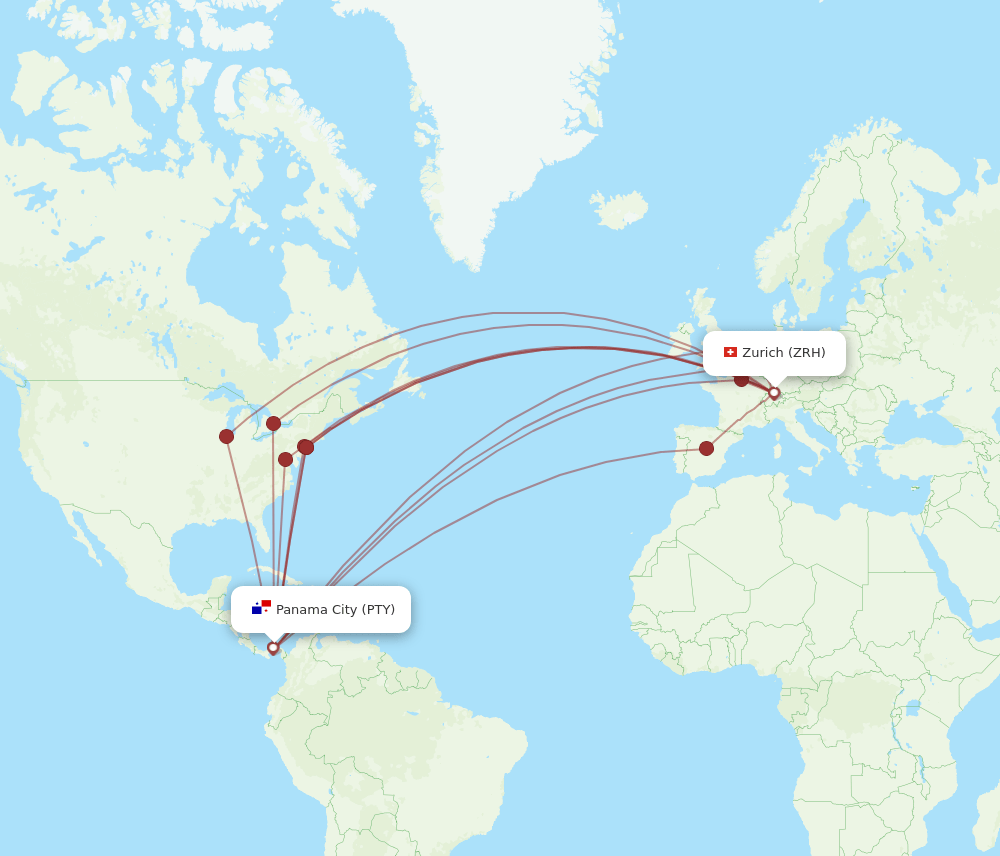 PTY to ZRH flights and routes map