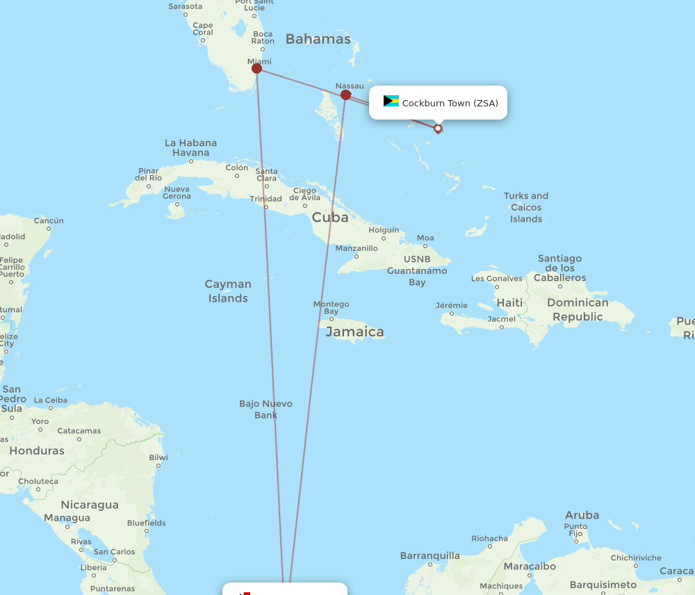 PTY-ZSA flight routes