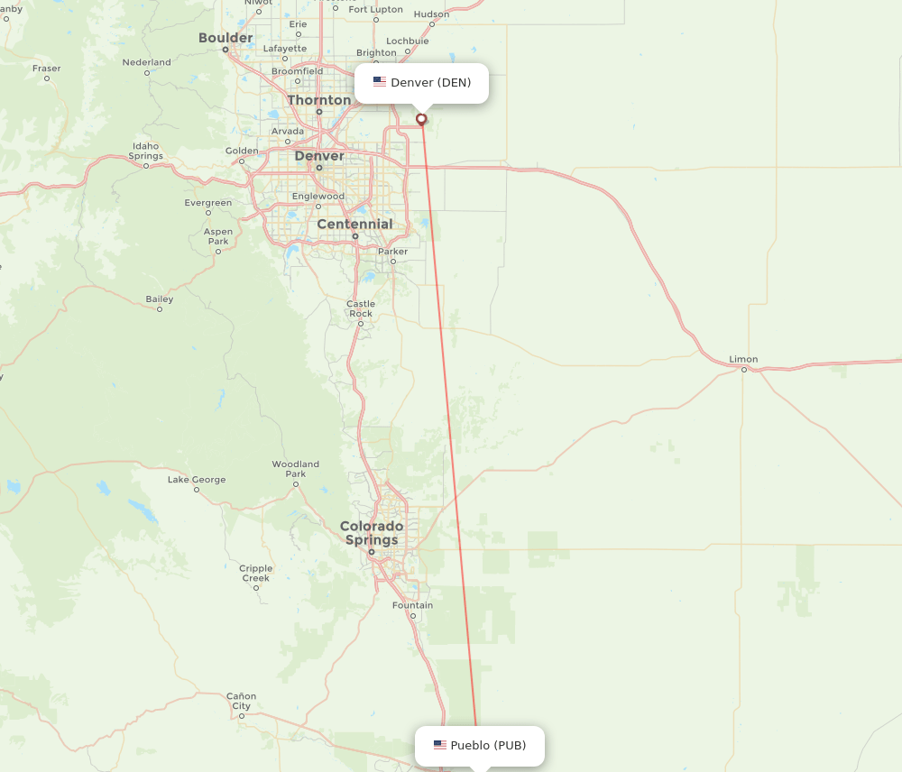 Pueblo - Denver route map and flight paths