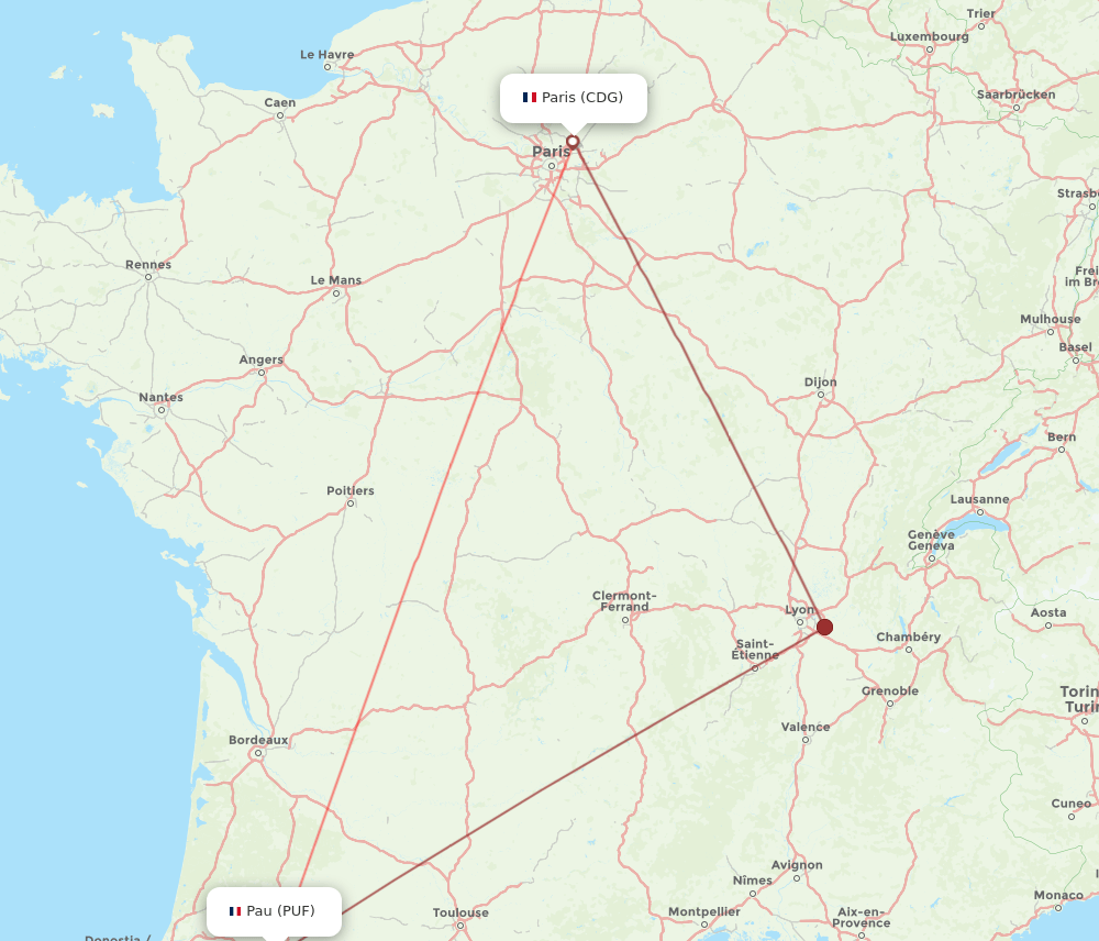 PUF-CDG flight routes