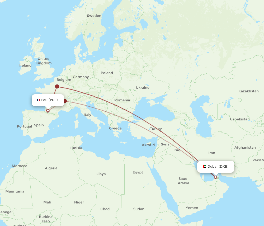 PUF to DXB flights and routes map