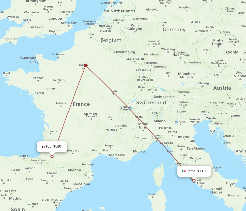 PUF-FCO flight routes