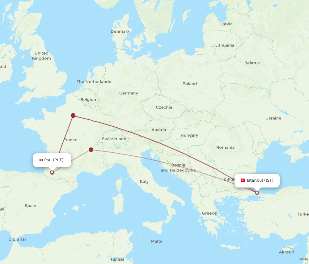 PUF to IST flights and routes map