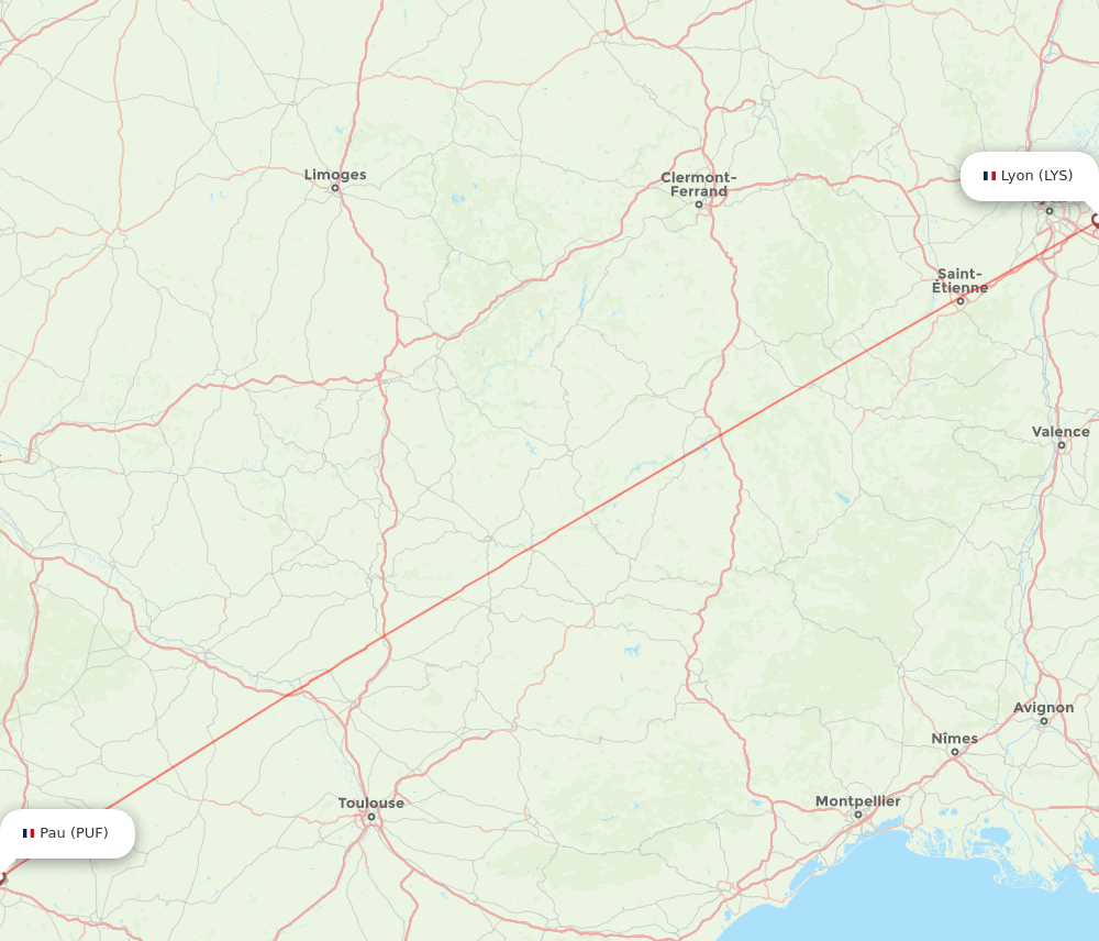 Pau - Lyon route map and flight paths