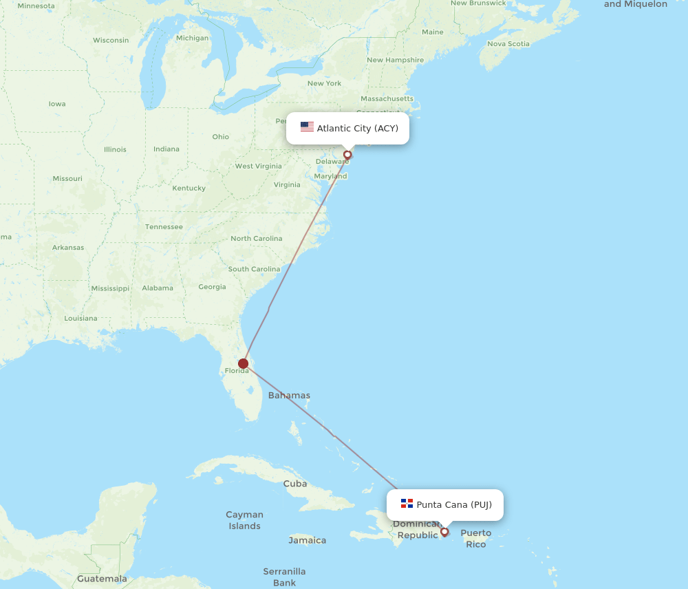 PUJ-ACY flight routes