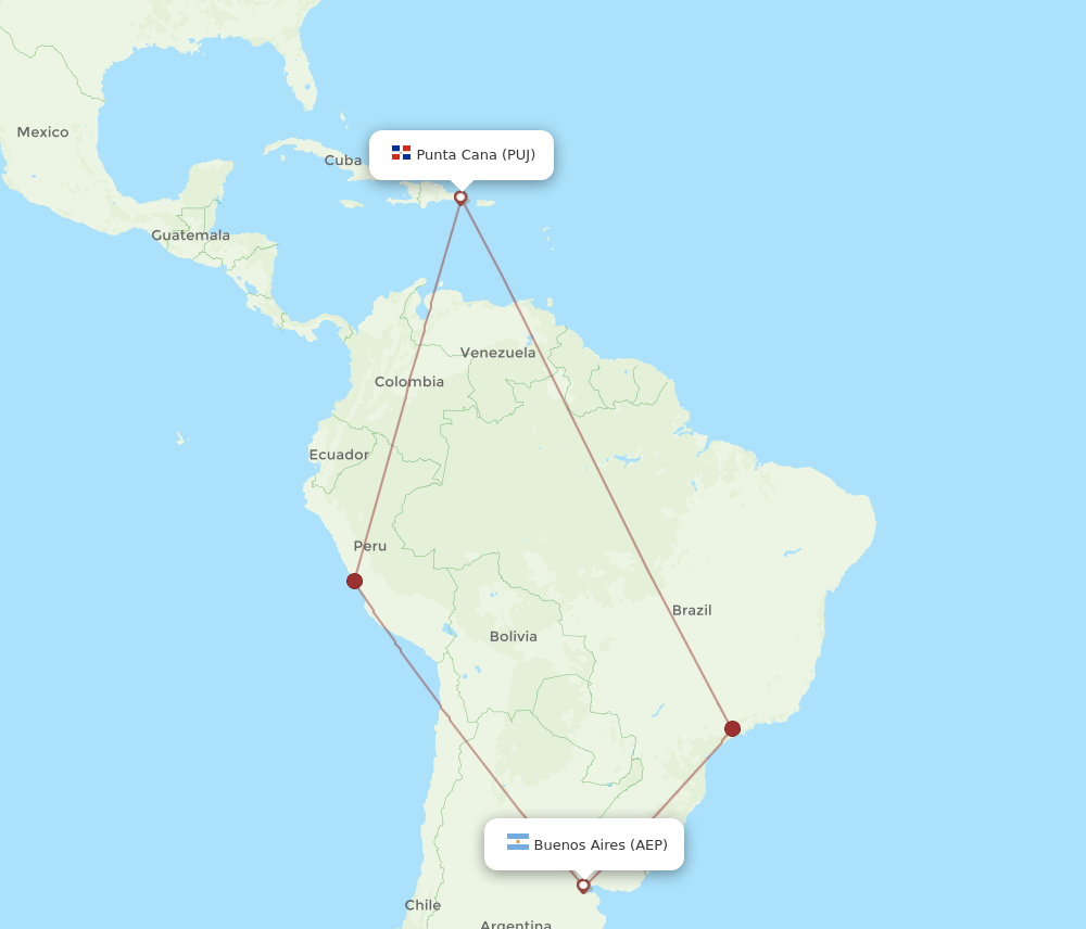 PUJ to AEP flights and routes map