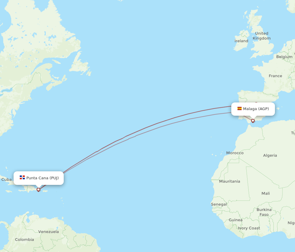 PUJ-AGP flight routes