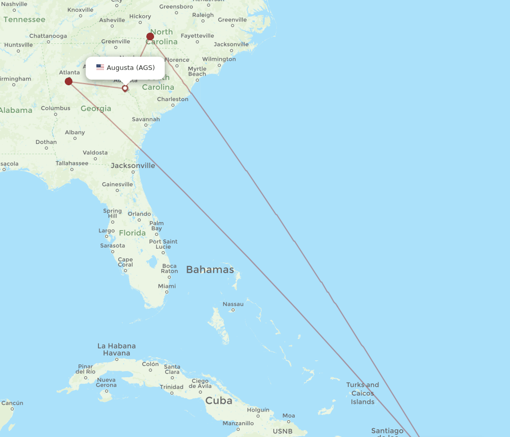 PUJ to AGS flights and routes map