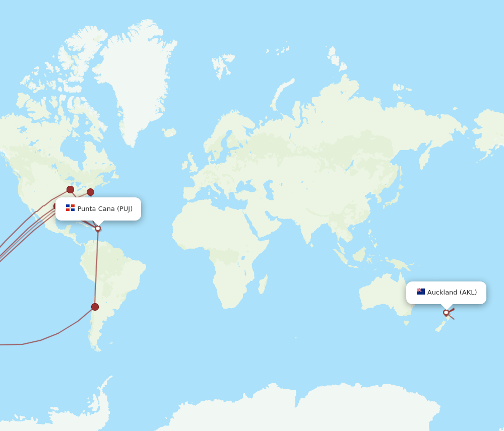 PUJ-AKL flight routes