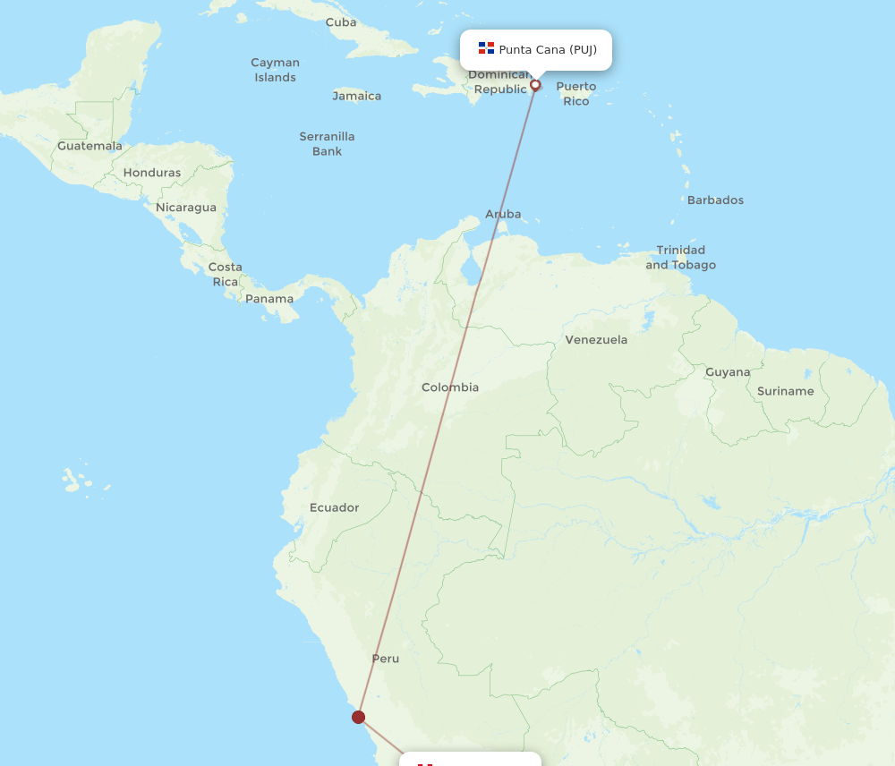 PUJ to AQP flights and routes map