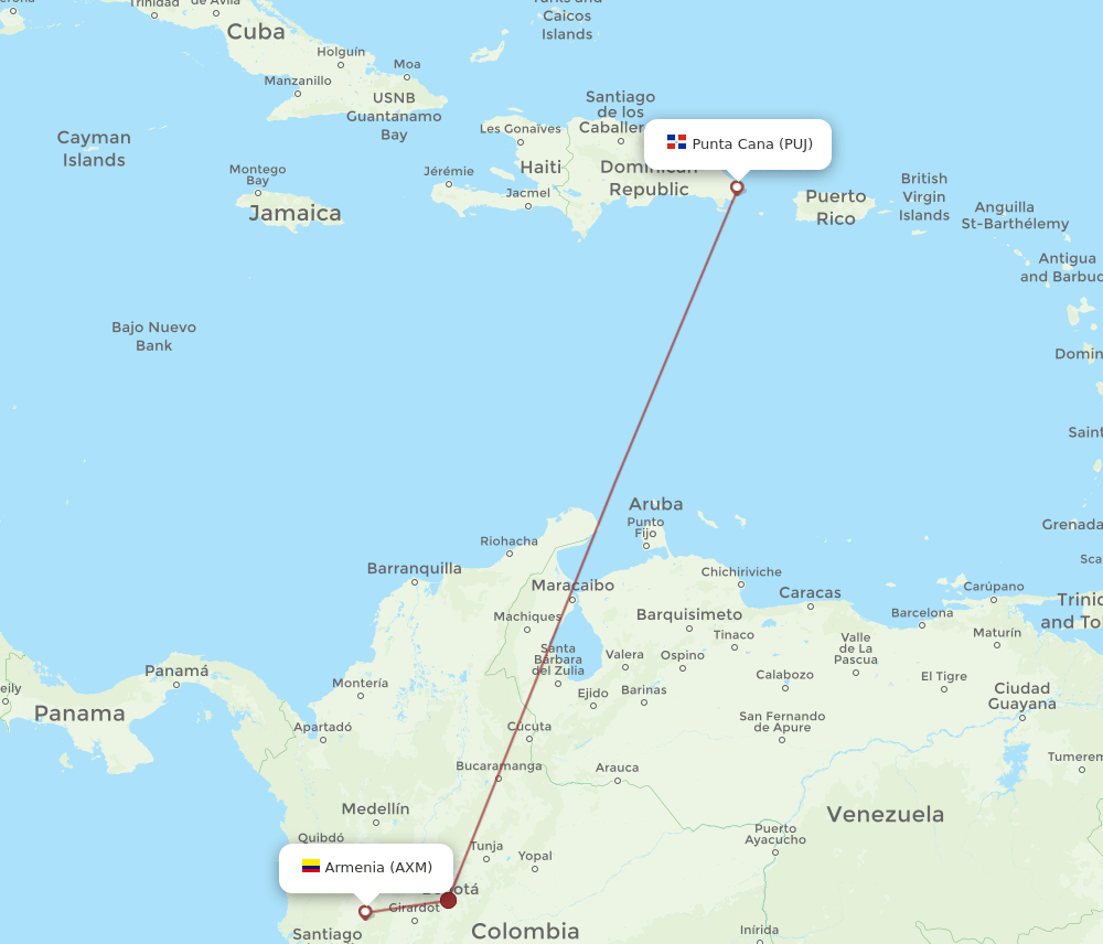 PUJ-AXM flight routes
