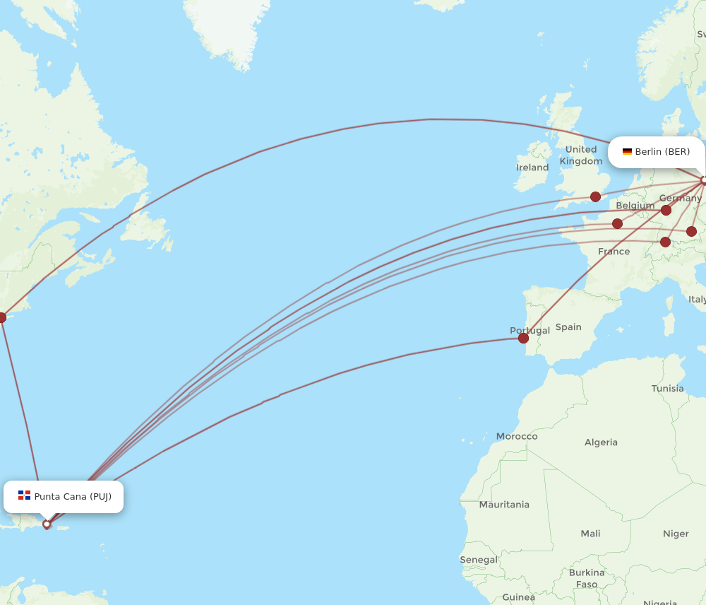 PUJ-BER flight routes