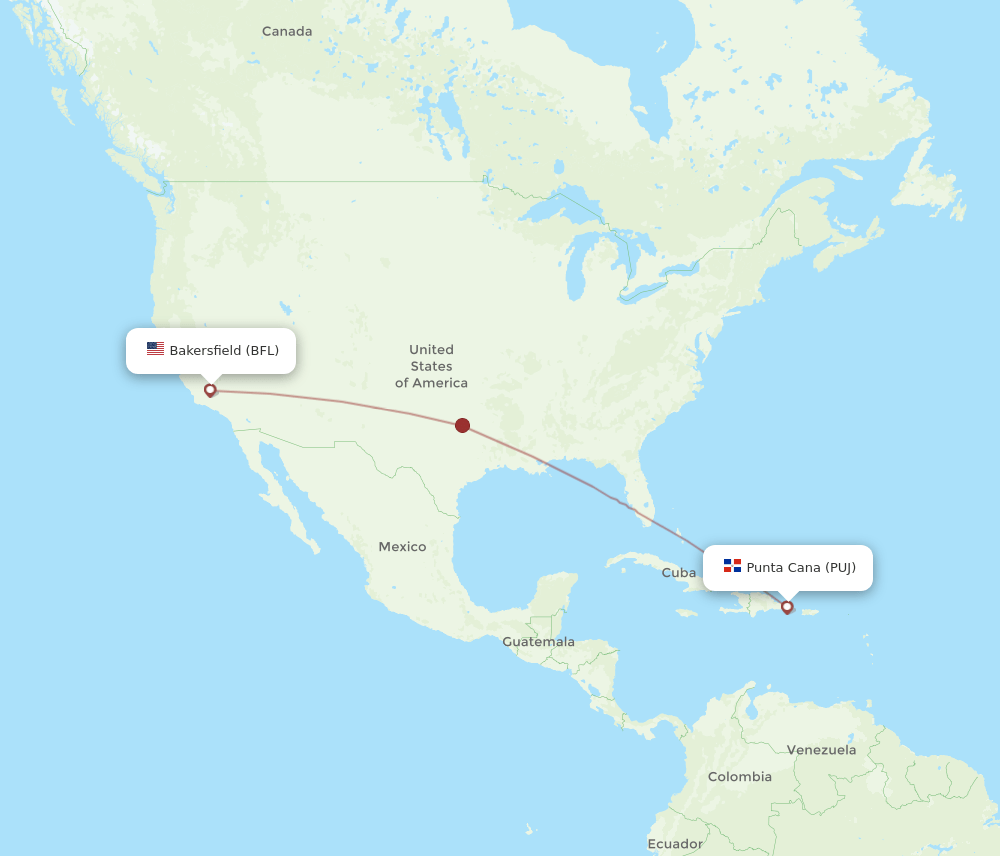 PUJ-BFL flight routes
