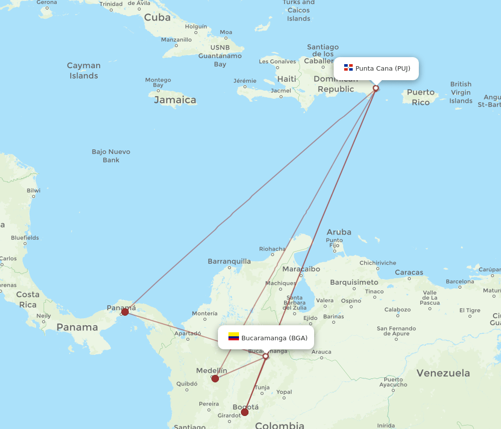 PUJ-BGA flight routes