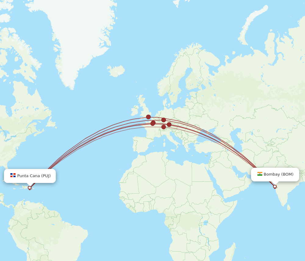 PUJ-BOM flight routes