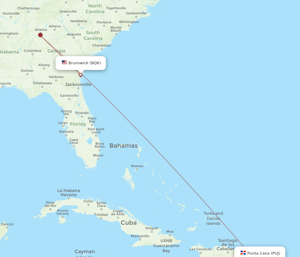 PUJ-BQK flight routes