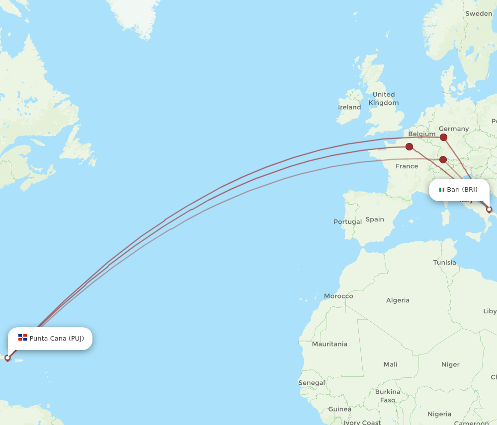 PUJ-BRI flight routes