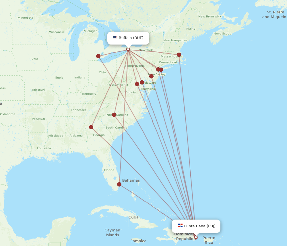 PUJ-BUF flight routes