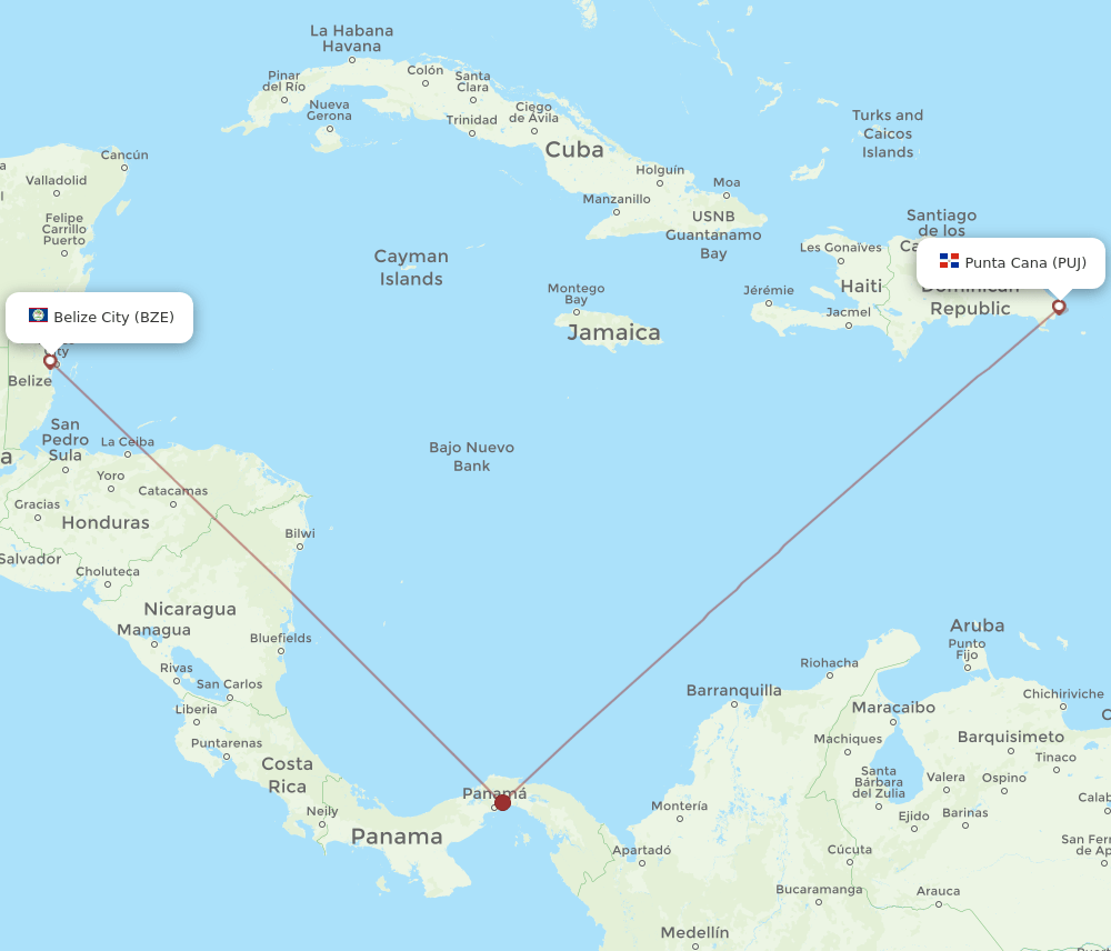 PUJ-BZE flight routes