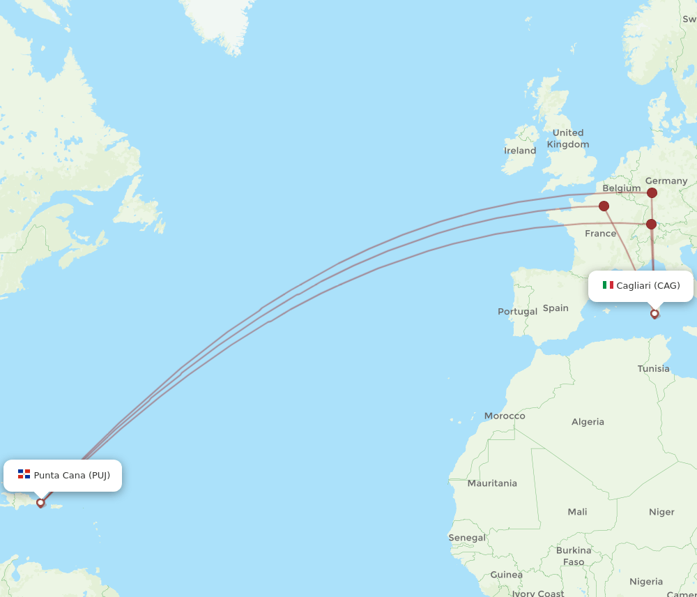 PUJ-CAG flight routes