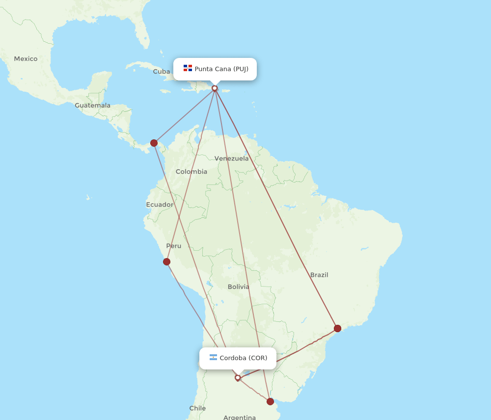 PUJ-COR flight routes