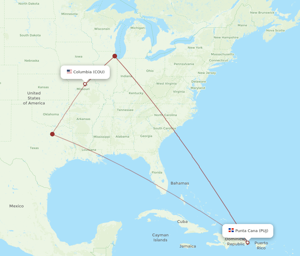 PUJ-COU flight routes