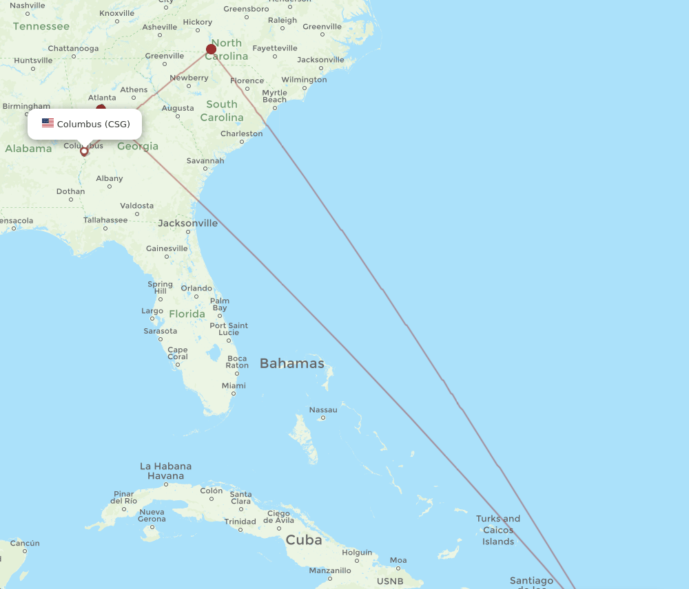 PUJ to CSG flights and routes map