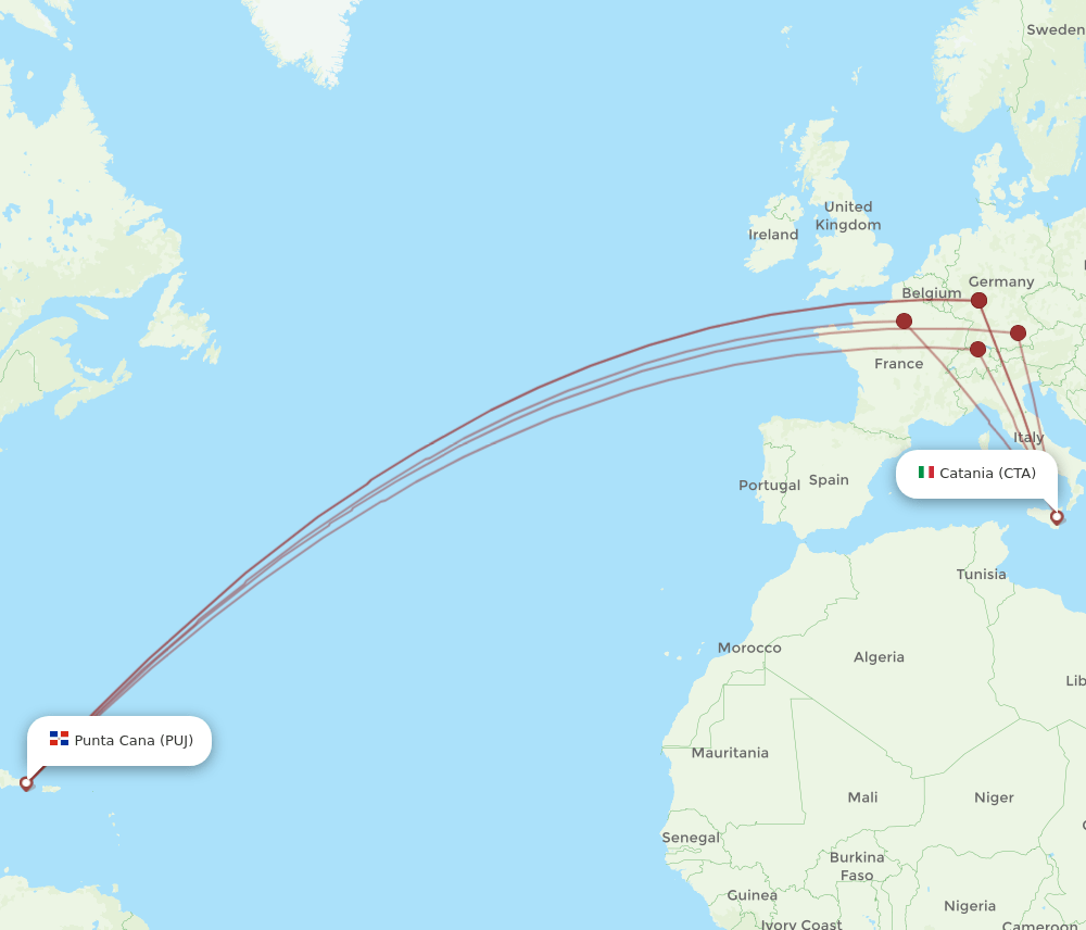 PUJ-CTA flight routes