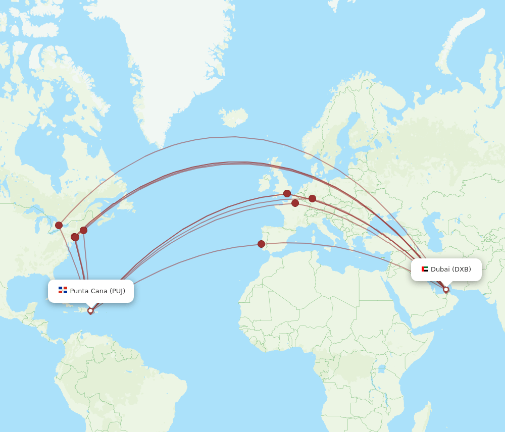 PUJ-DXB flight routes