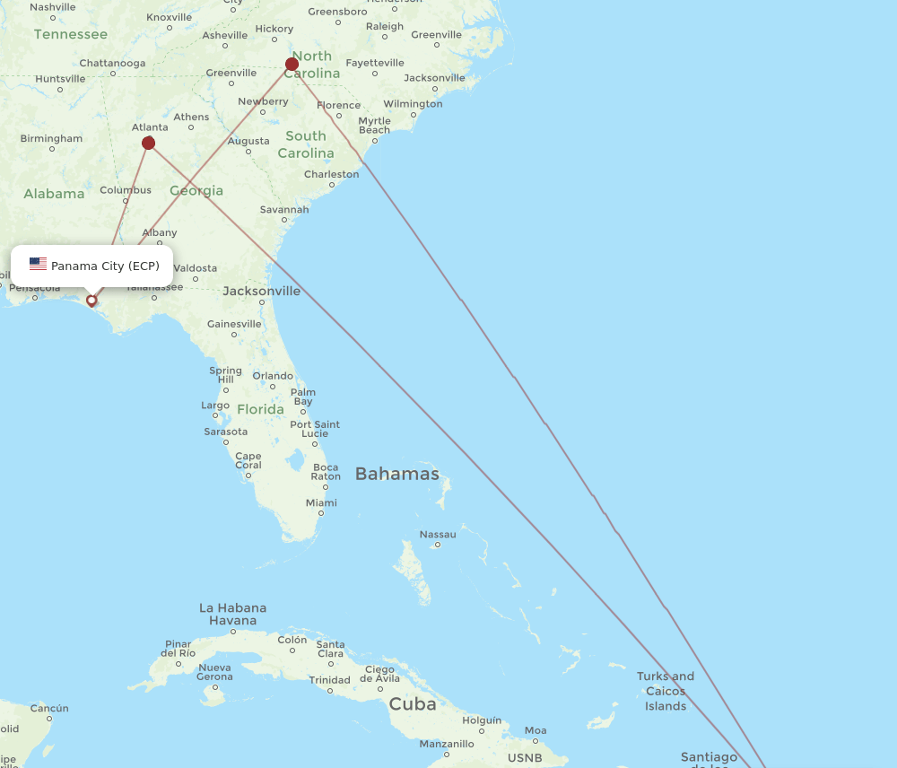 PUJ to ECP flights and routes map