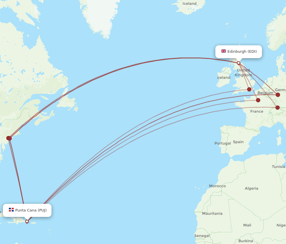 PUJ-EDI flight routes